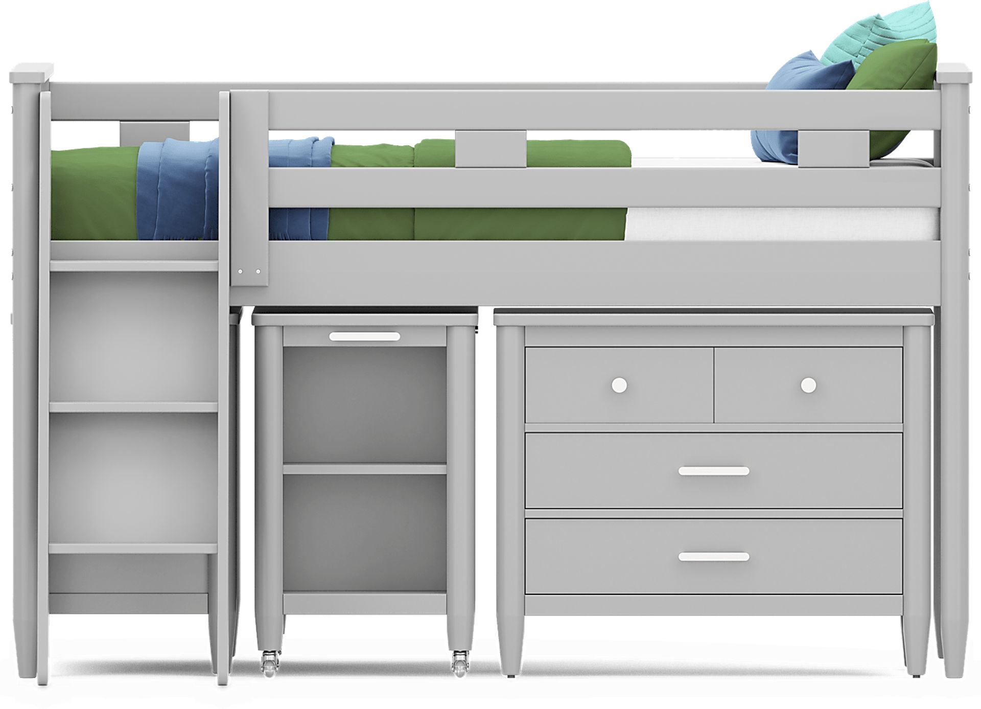 Kids Modern Colors Light Gray Twin Loft with Loft Chest, Bookcase and Desk - Image 3