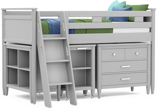 Kids Modern Colors Light Gray Twin Loft with Loft Chest, Bookcase and Desk - Thumbnail - Image 1