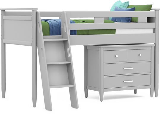 Kids Modern Colors Light Gray Twin Loft with Loft Chest