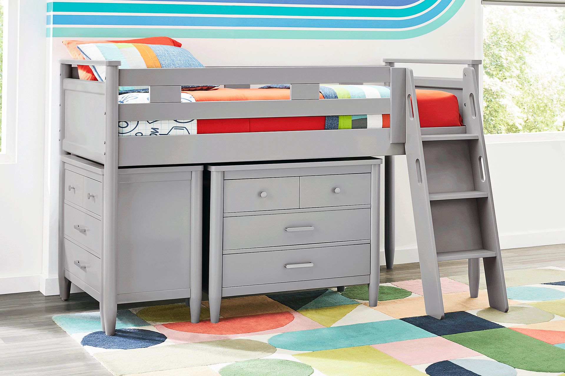 Kids Modern Colors Light Gray Twin Loft with Loft Chests - Image 2
