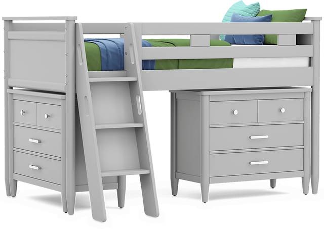 Kids Modern Colors Light Gray Twin Loft with Loft Chests - Thumbnail - Image 1