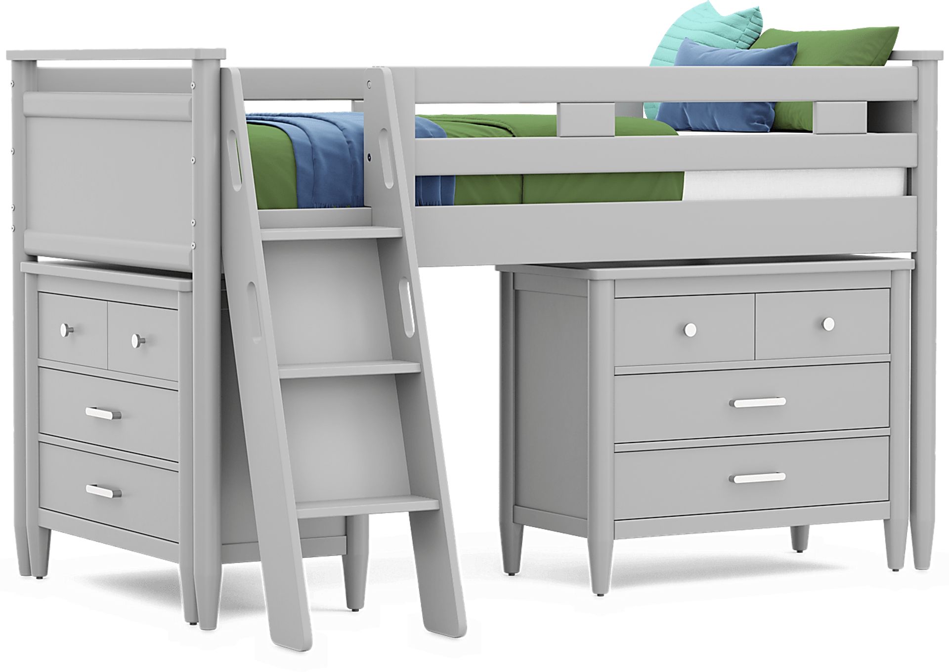 Kids Modern Colors Light Gray Twin Loft with Loft Chests - Image 1