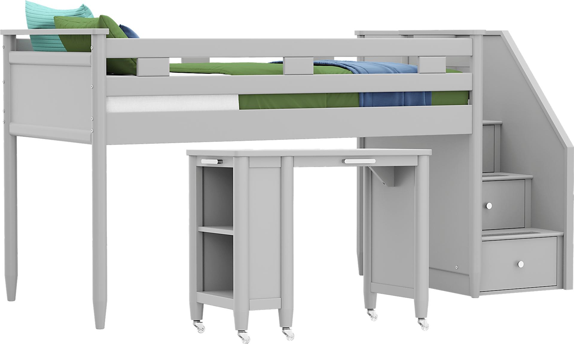 Kids Modern Colors Light Gray Twin Step Loft with Desk