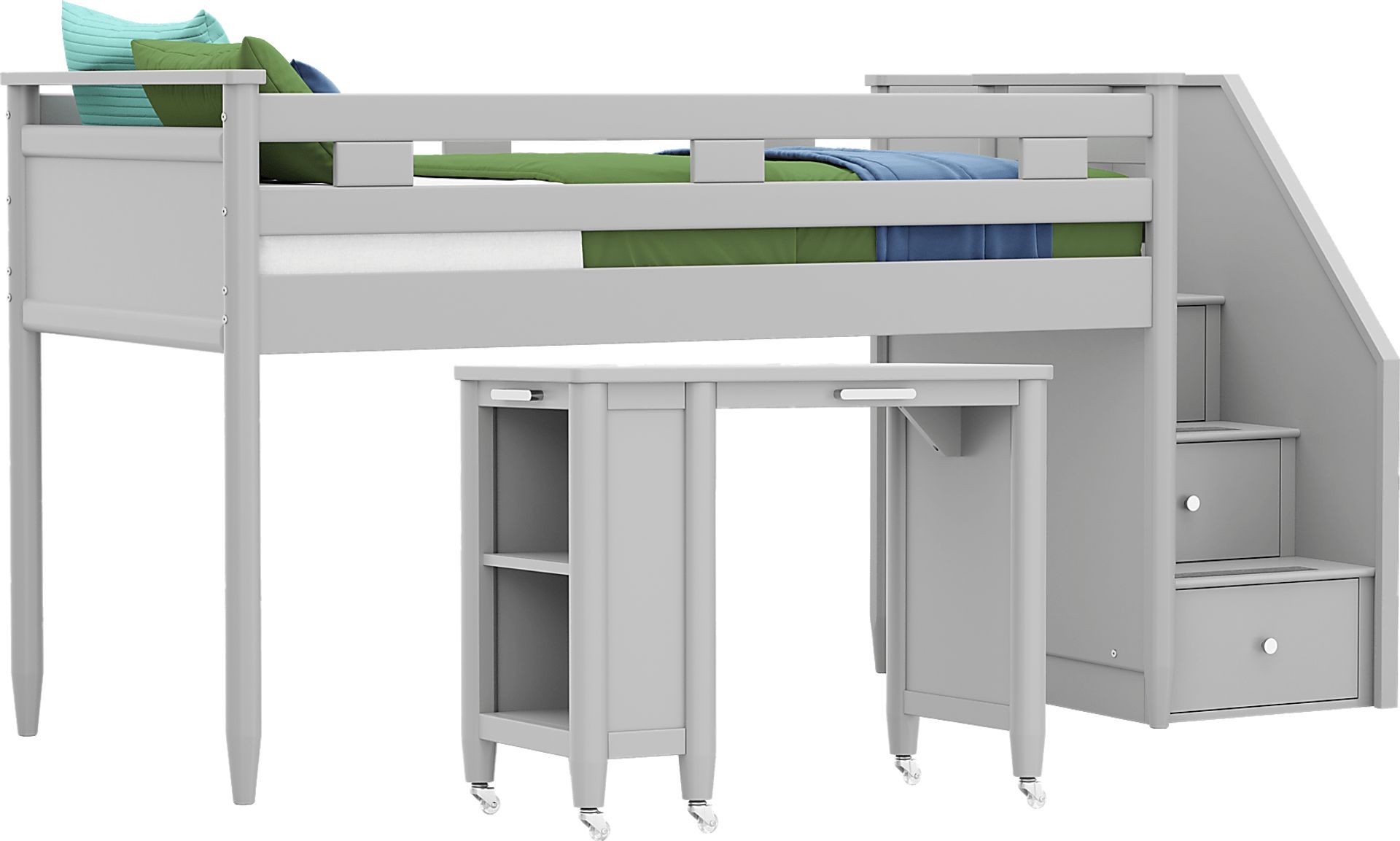 Kids Modern Colors Light Gray Twin Step Loft with Desk - Image 1