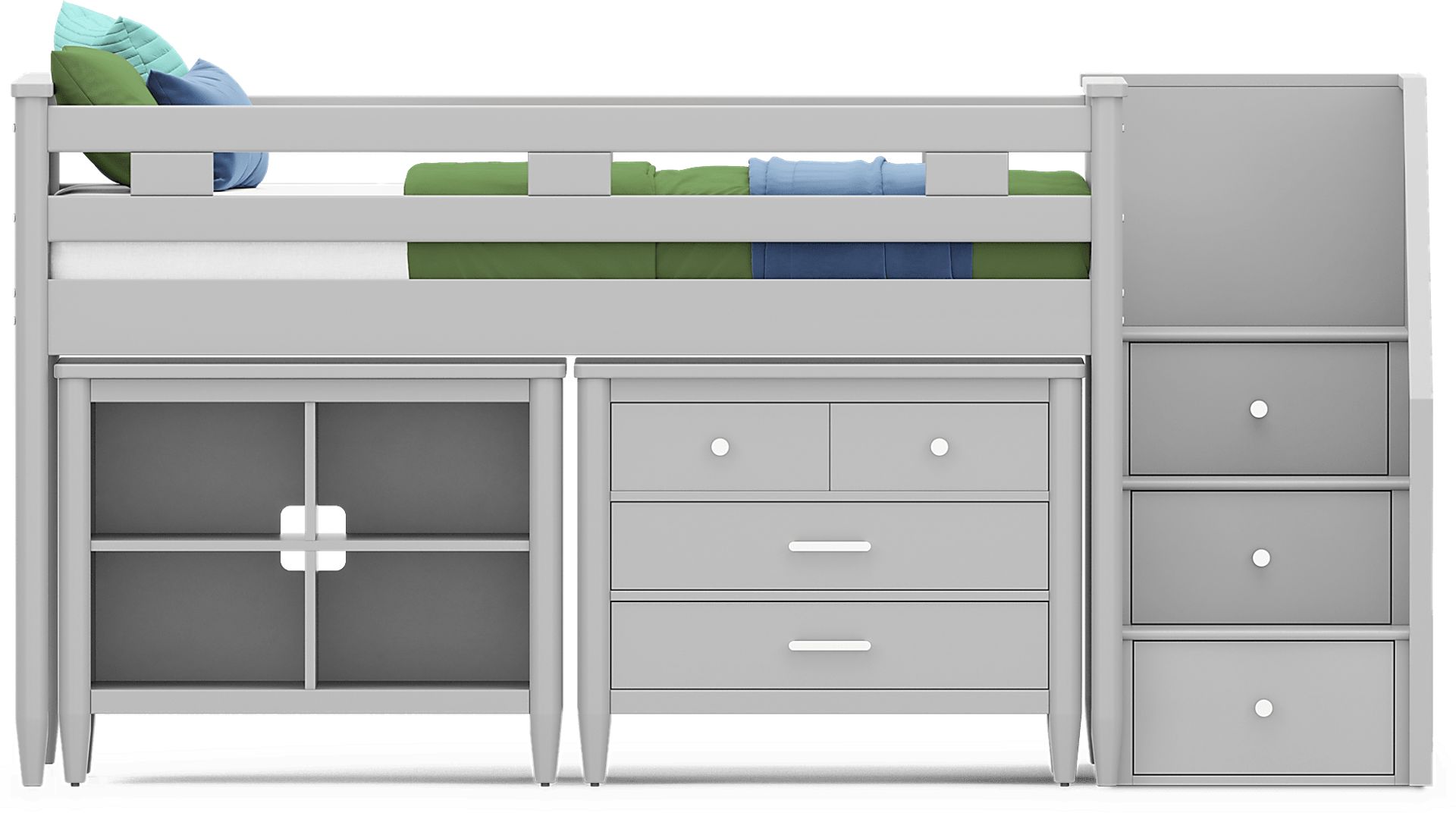 Kids Modern Colors Light Gray Twin Step Loft with Loft Chest and Bookcase - Image 3