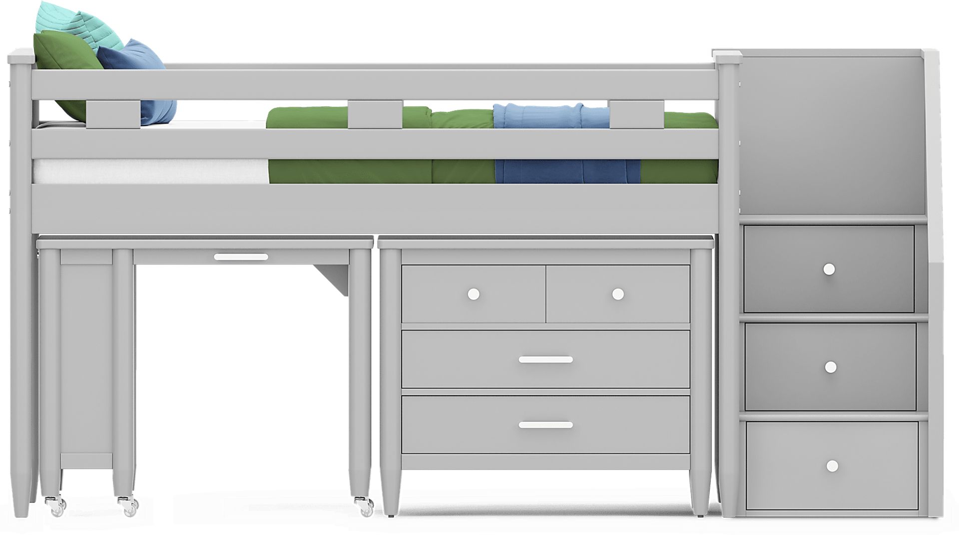 Kids Modern Colors Light Gray Twin Step Loft with Loft Chest and Desk - Image 3