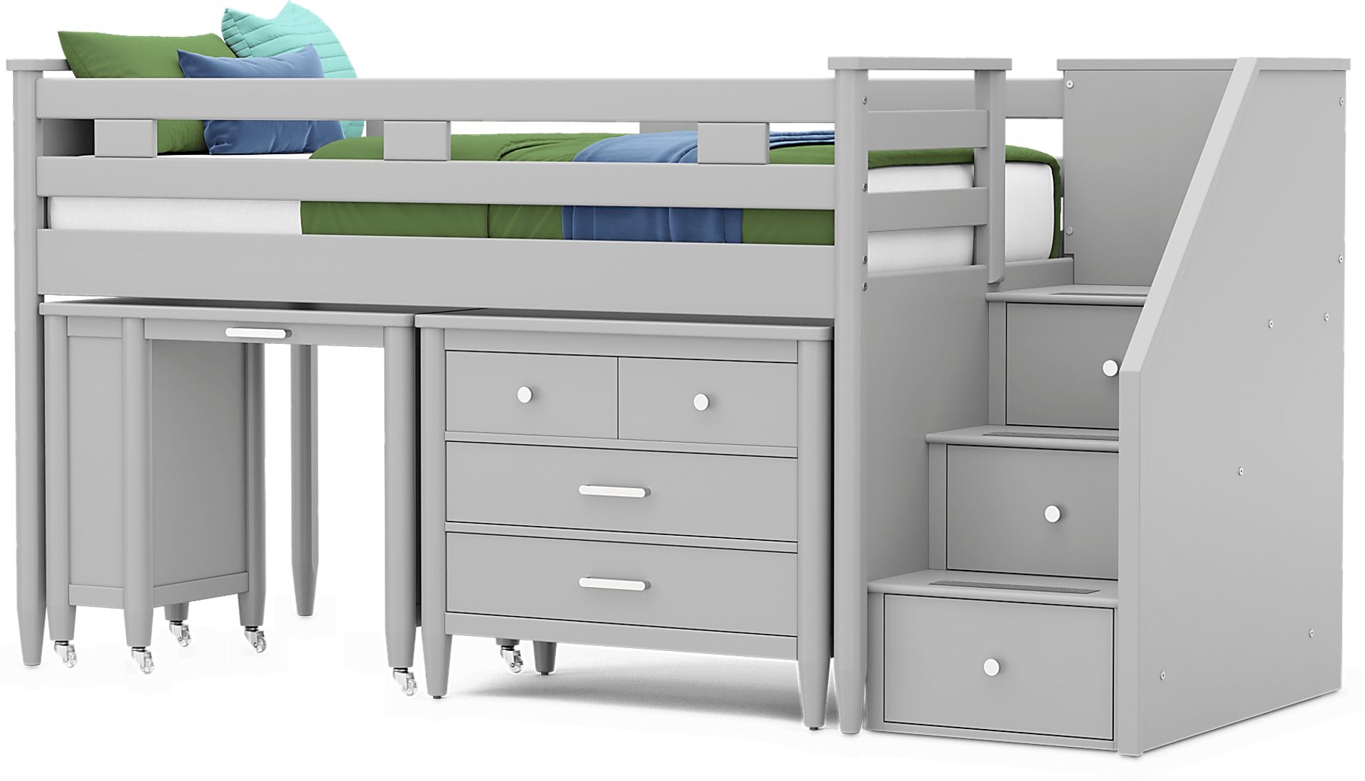 Kids Modern Colors Light Gray Twin Step Loft with Loft Chest and Desk - Image 4