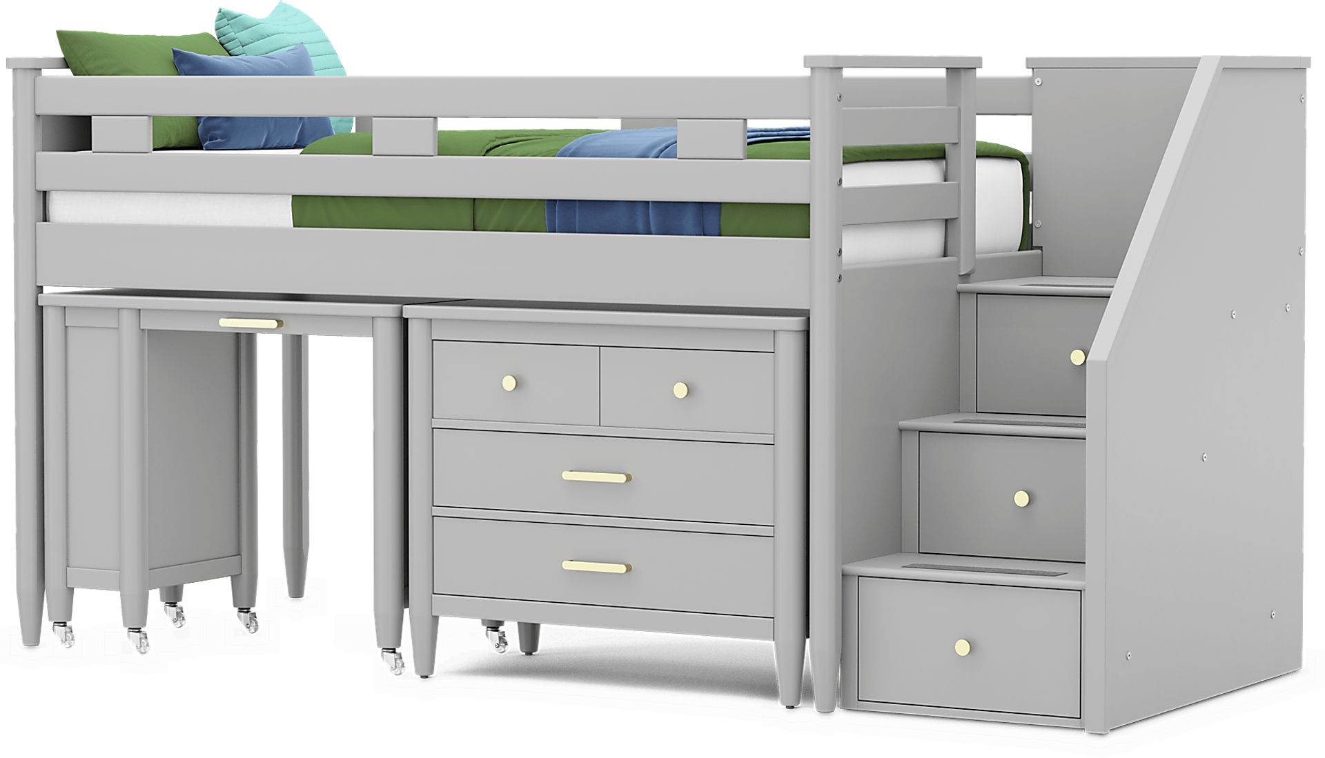 Kids Modern Colors Light Gray Twin Step Loft with Loft Chest and Desk - Image 7