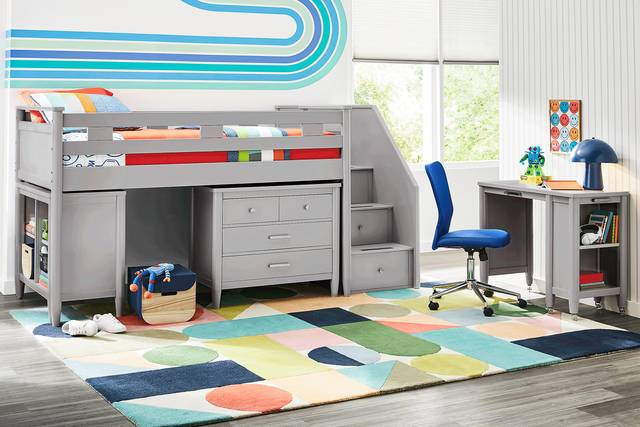 Kids Modern Colors Light Gray Twin Step Loft with Loft Chest and Desk - Thumbnail - Image 2