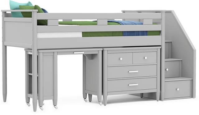 Kids Modern Colors Light Gray Twin Step Loft with Loft Chest and Desk - Thumbnail - Image 1