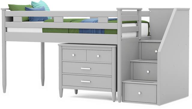 Kids Modern Colors Light Gray Twin Step Loft with Loft Chest - Thumbnail - Image 4