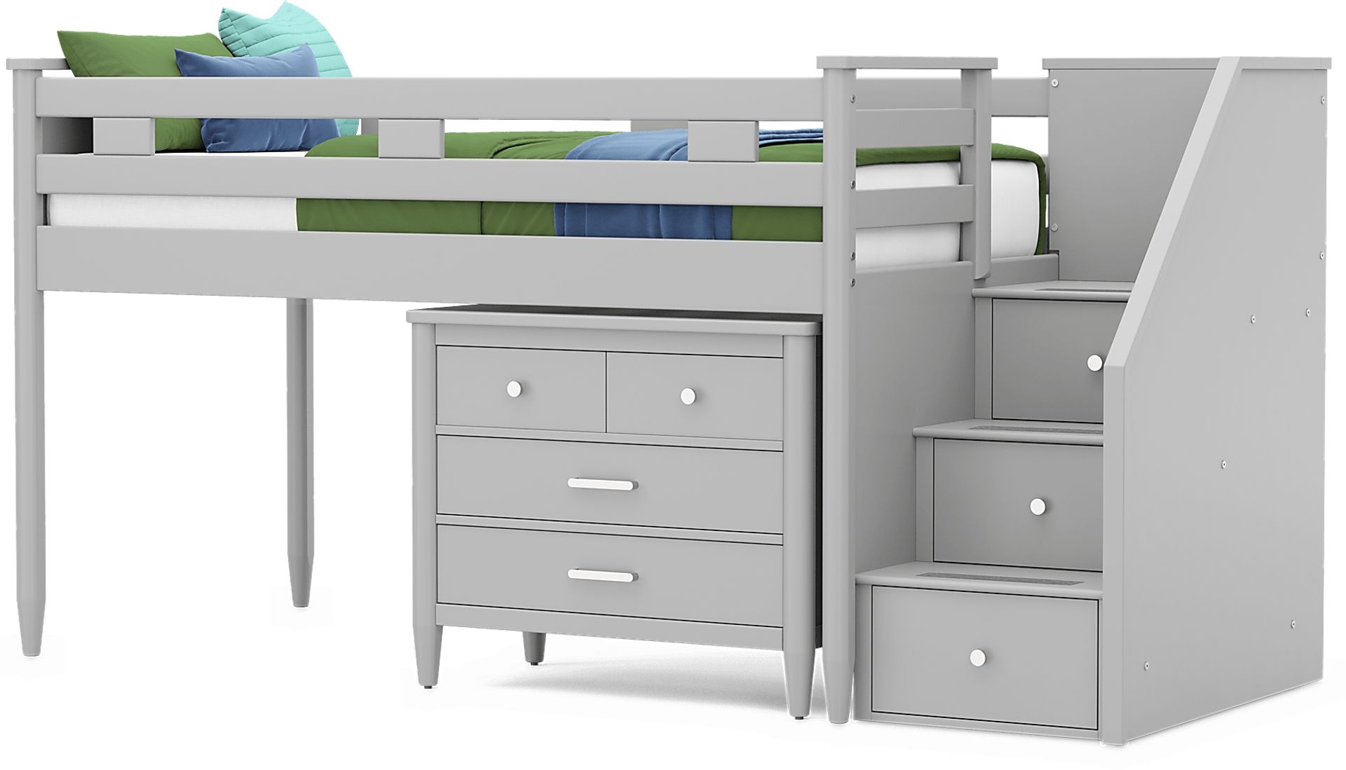 Kids Modern Colors Light Gray Twin Step Loft with Loft Chest - Image 4