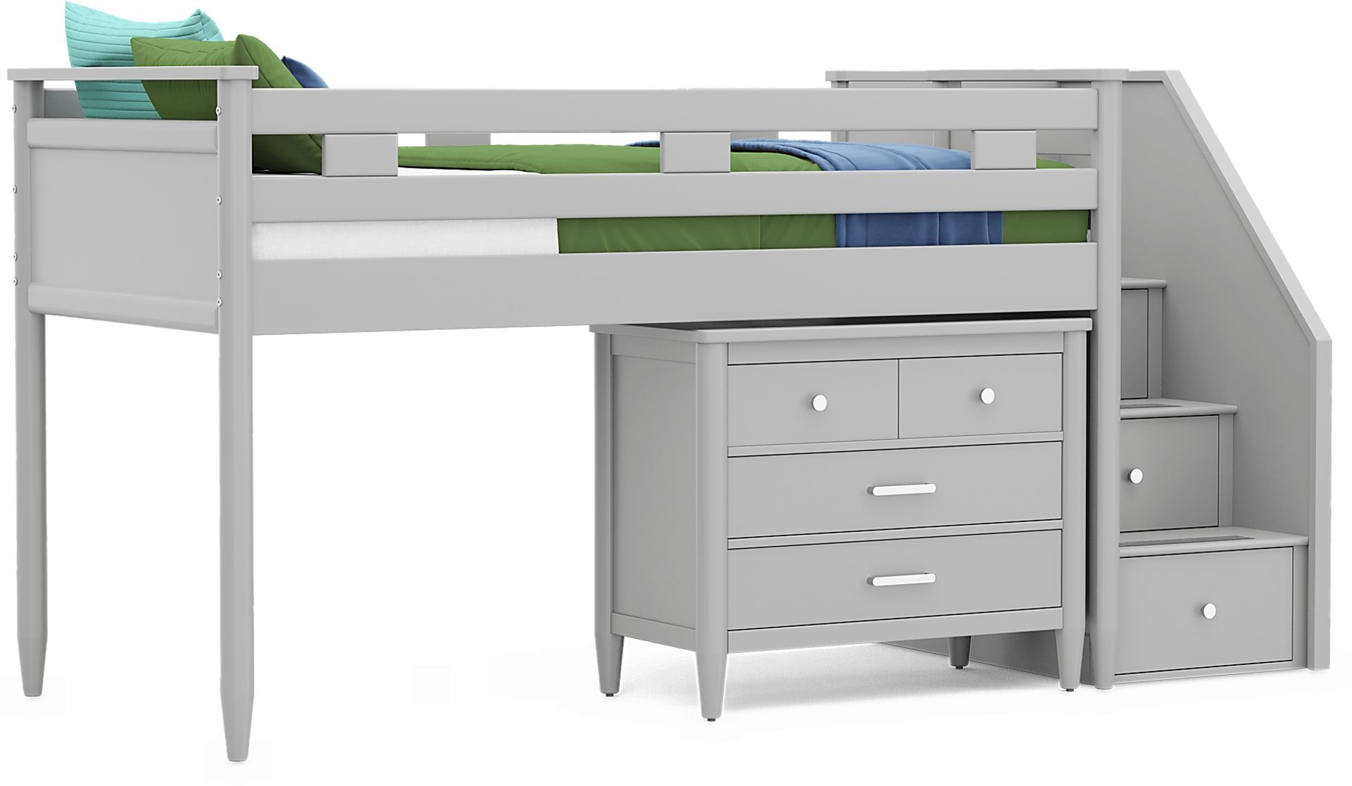 Kids Modern Colors Light Gray Twin Step Loft with Loft Chest - Image 1
