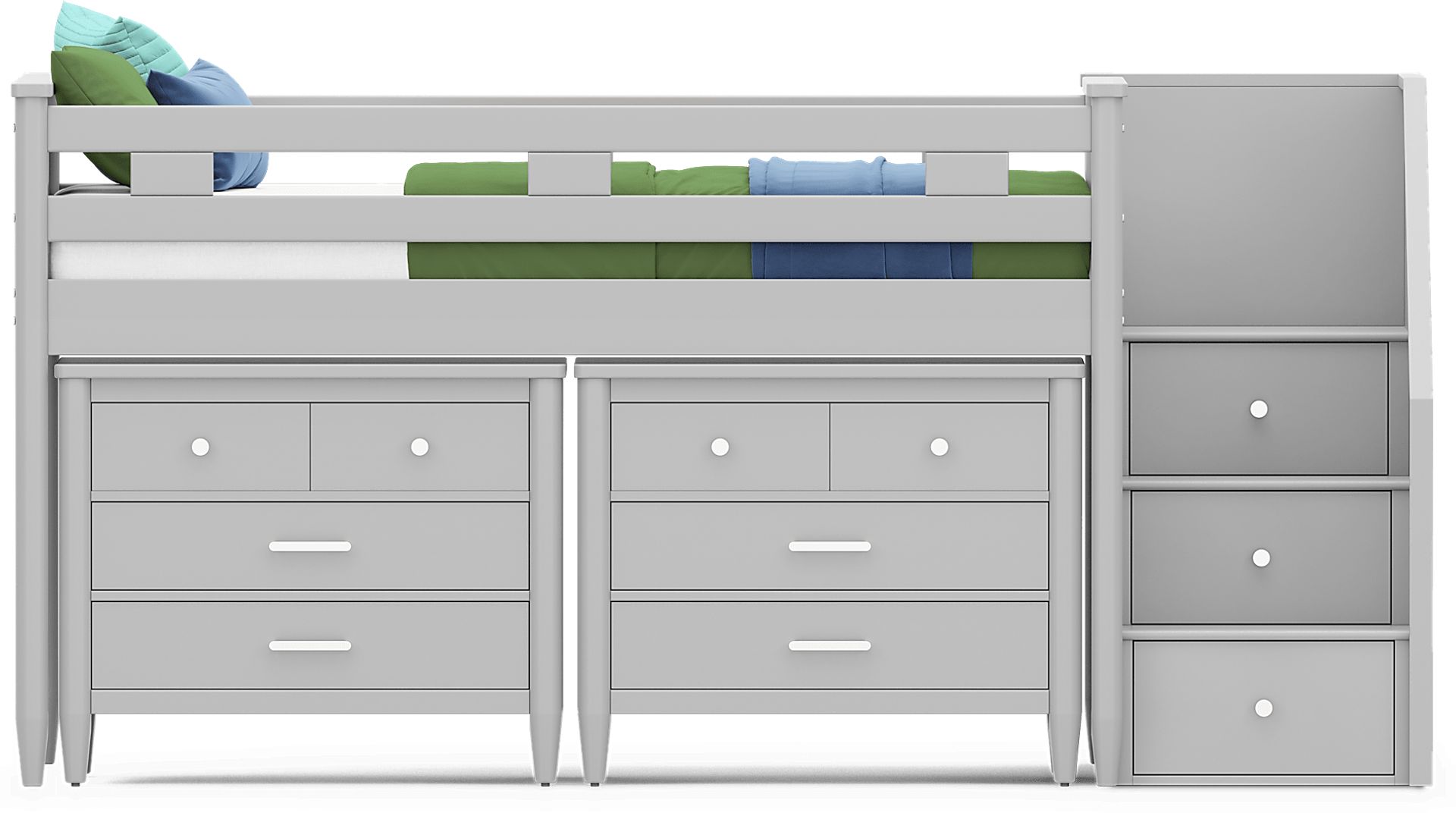 Kids Modern Colors Light Gray Twin Step Loft with Loft Chests - Image 3
