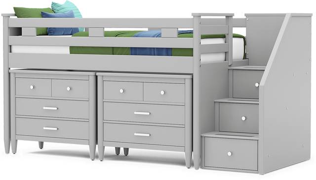 Kids Modern Colors Light Gray Twin Step Loft with Loft Chests - Thumbnail - Image 4