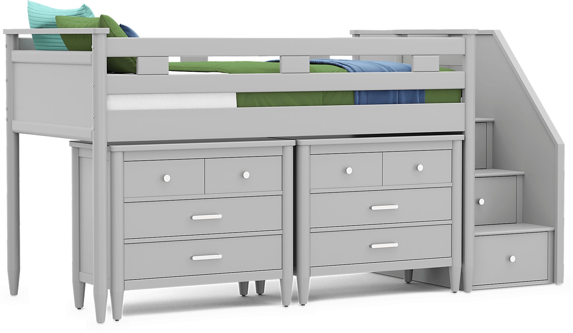 Kids Modern Colors Light Gray Twin Step Loft with Loft Chests - Image 1