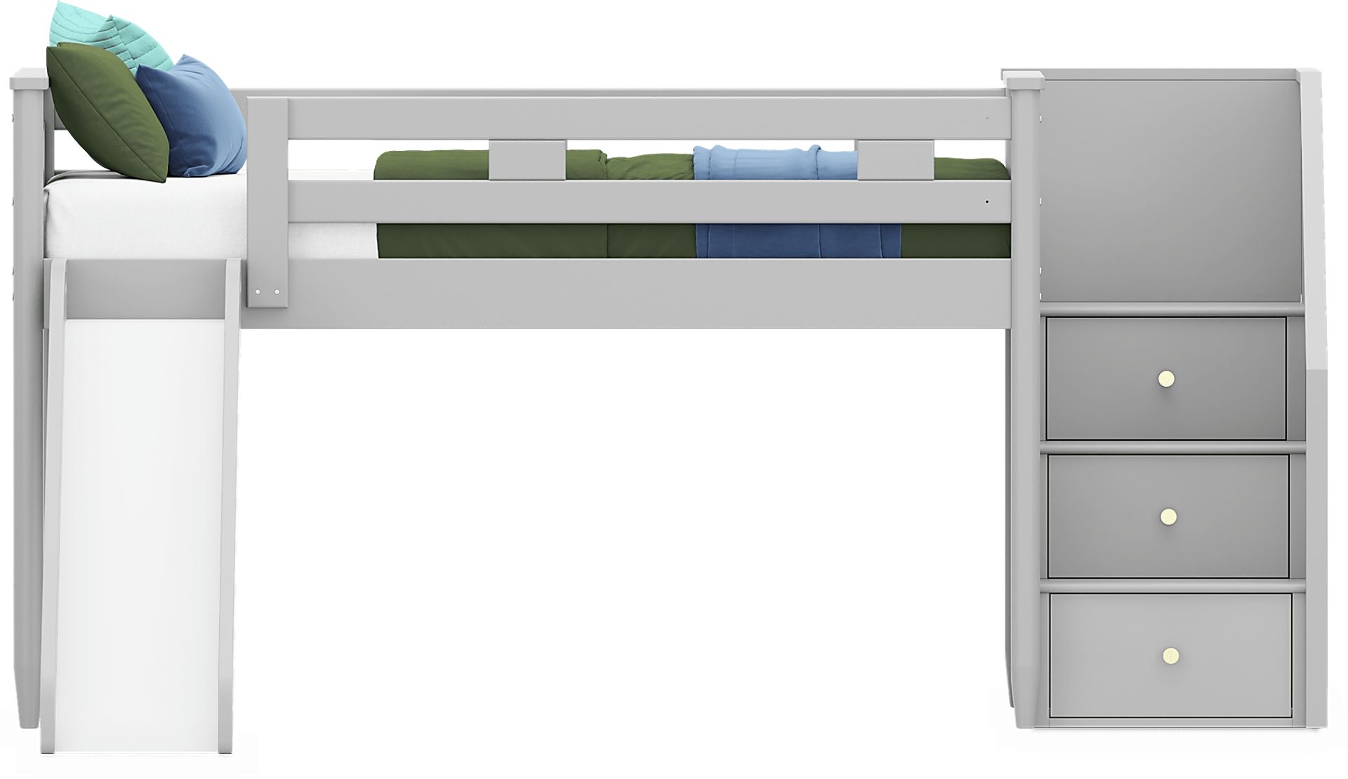 Kids Modern Colors Light Gray Twin Step Loft with Slide - Image 2