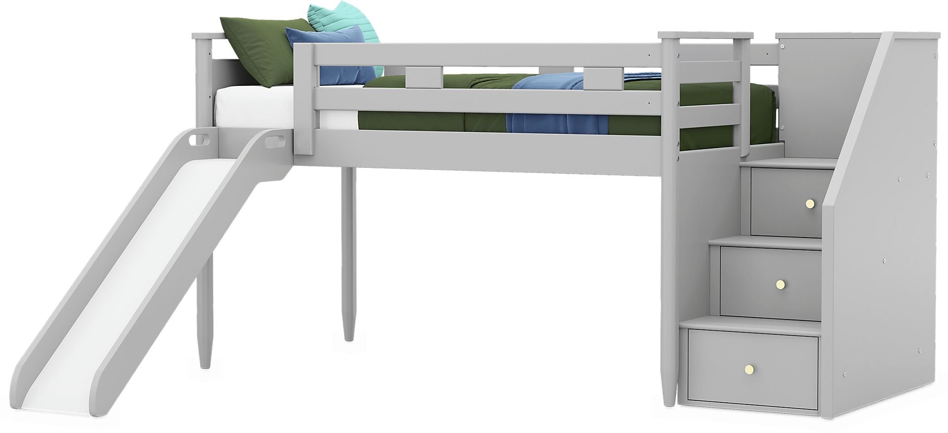 Kids Modern Colors Light Gray Twin Step Loft with Slide - Image 3