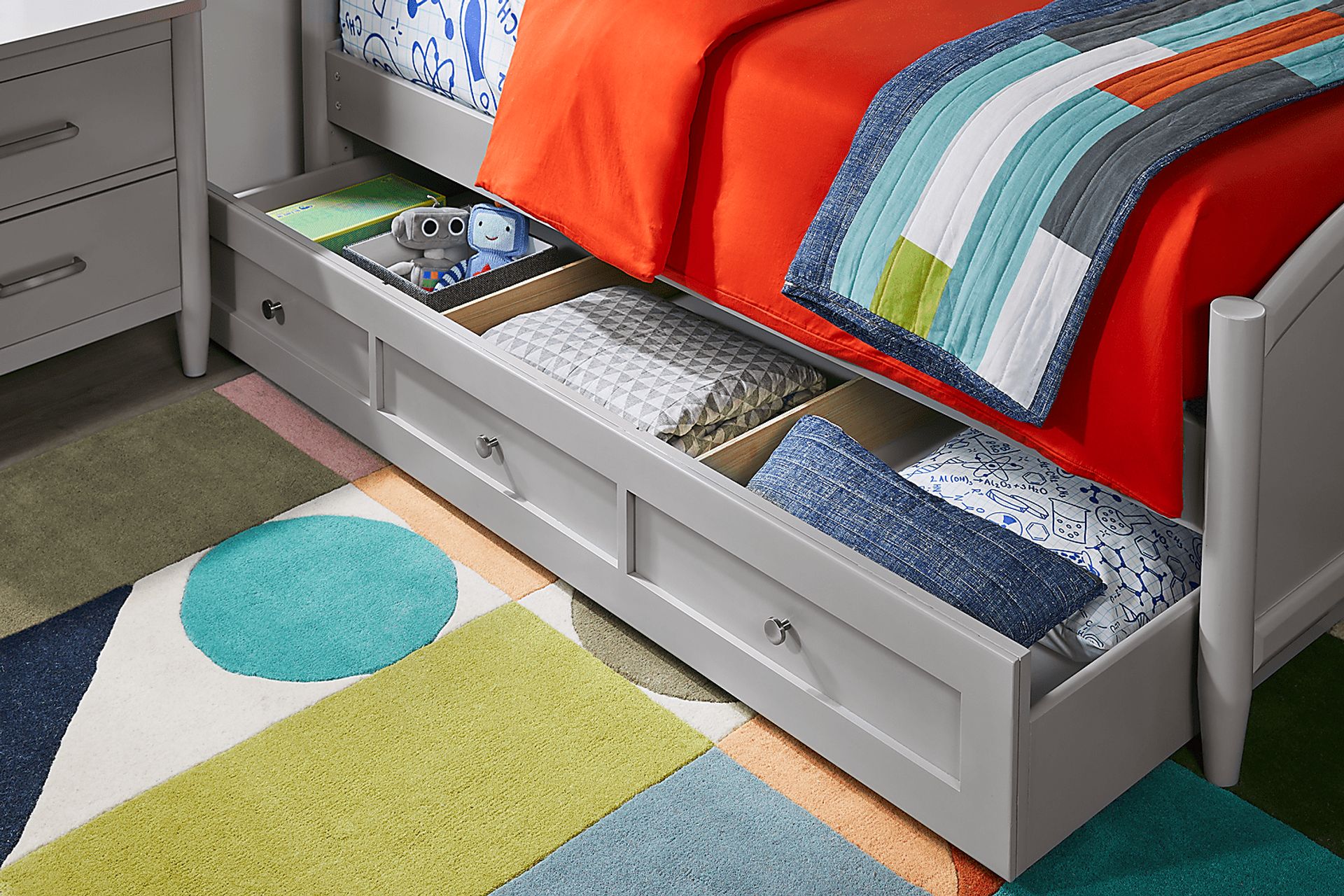 Kids Modern Colors Light Gray Twin Storage Trundle - Image 3