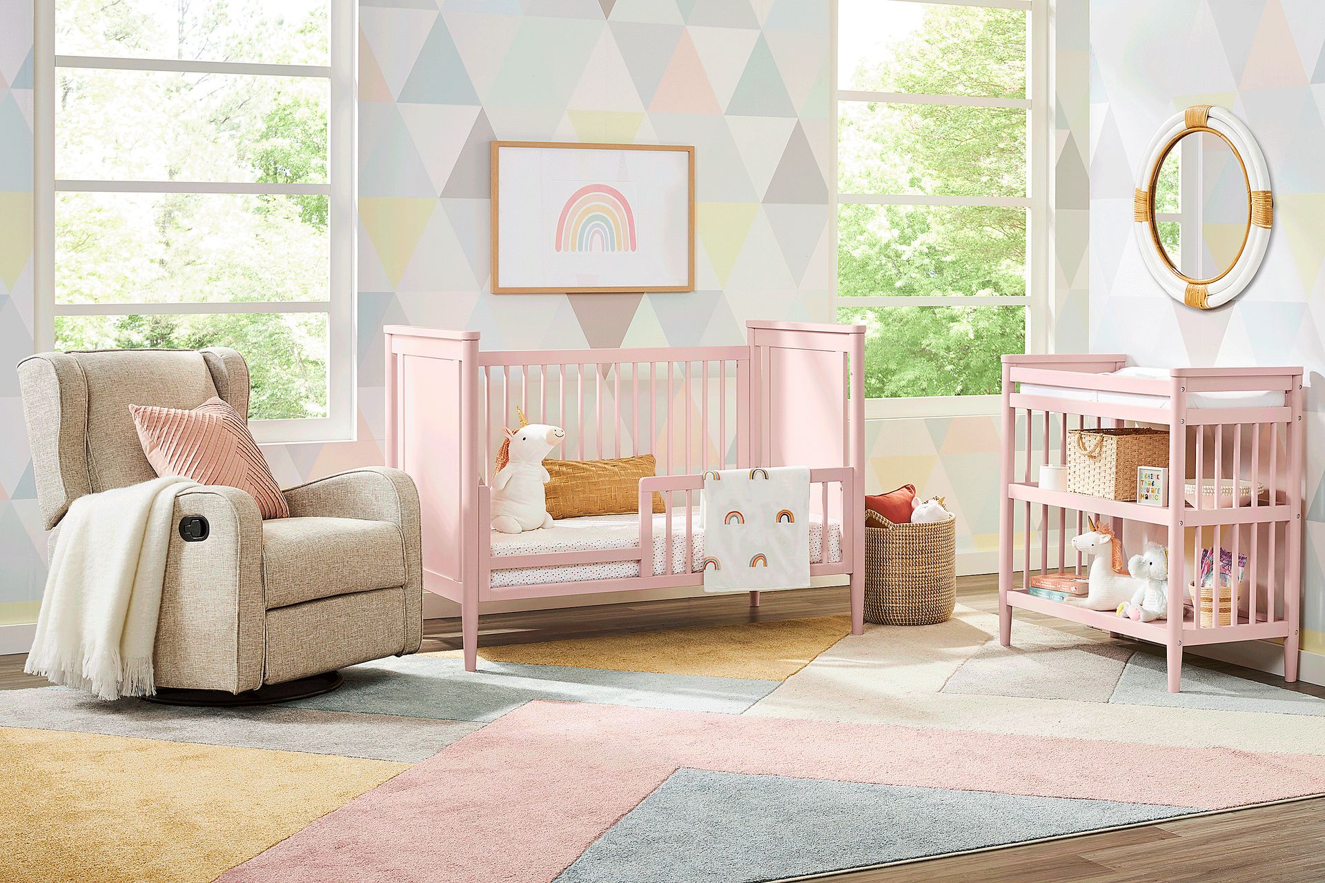 Kids Modern Colors Pink 3-in-1 Convertible Nursery Set - Image 2