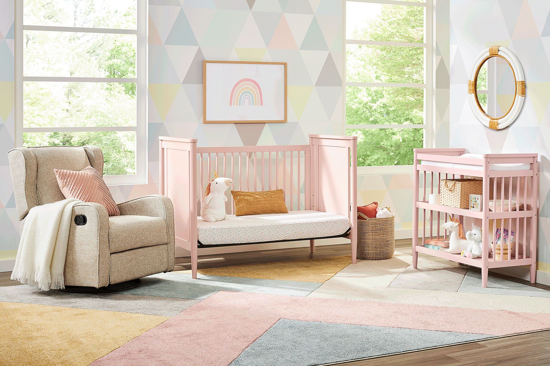 Kids Modern Colors Pink 3-in-1 Convertible Nursery Set - Image 3