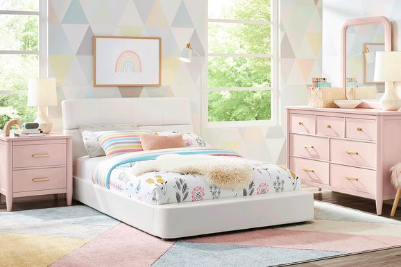 Kids Modern Colors Pink 5 Pc Bedroom with Recharged White Full Bed