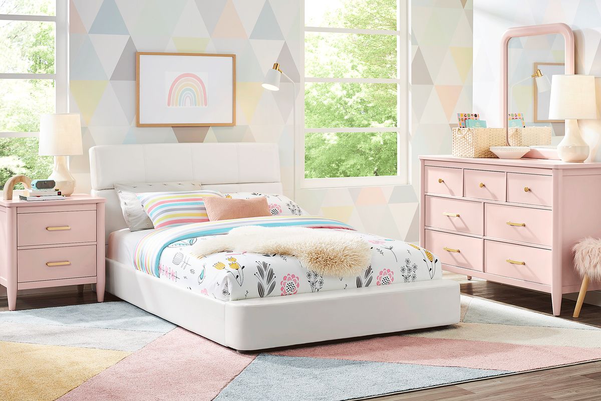 Modern Colors Pink White Full Bedroom Set With Mirror, Dresser, 3 Pc ...