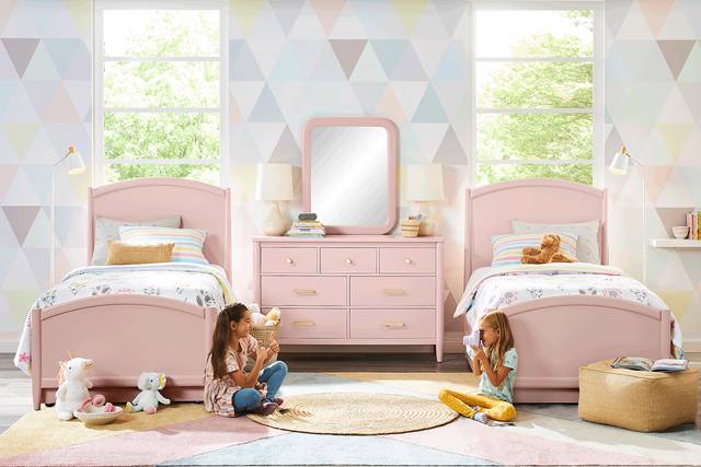 Kids Modern Colors Pink Twin Panel Bedroom - Thumbnail - Image 1