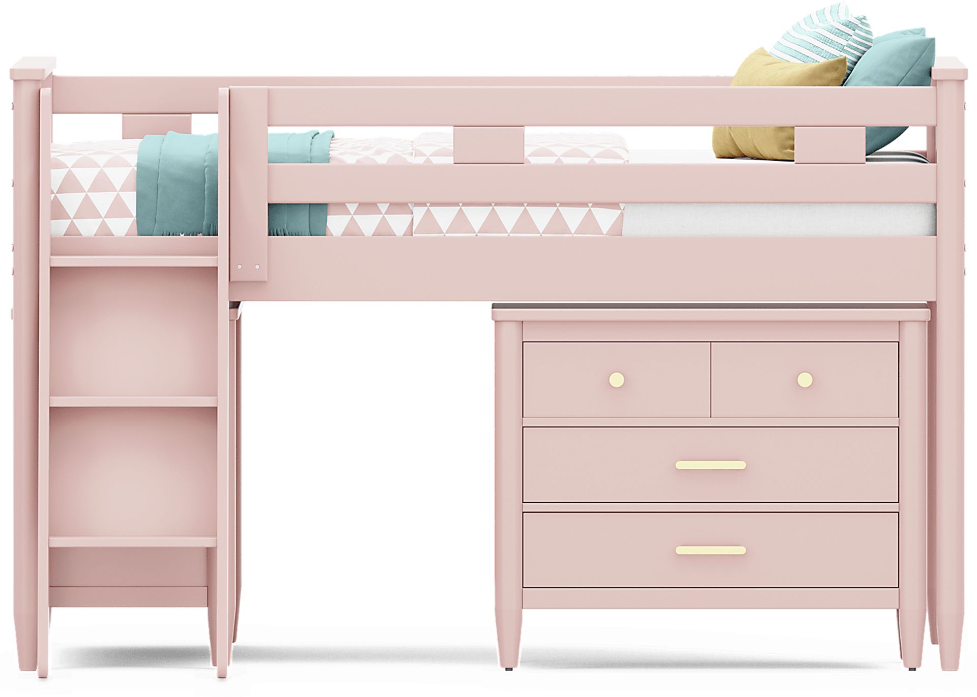 Kids Modern Colors Pink Full Loft with Loft Chest and Bookcase - Image 2