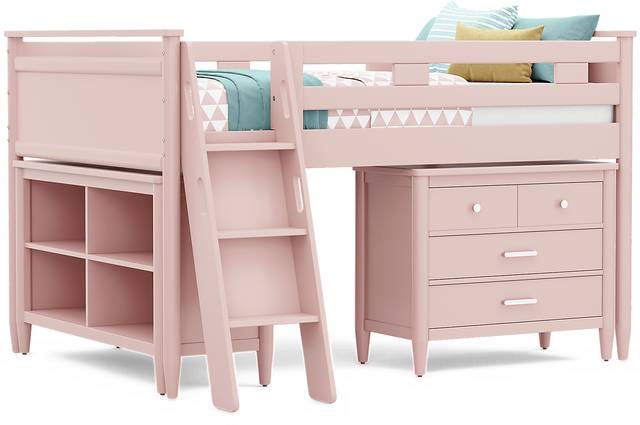 Kids Modern Colors Pink Full Loft with Loft Chest and Bookcase - Thumbnail - Image 1