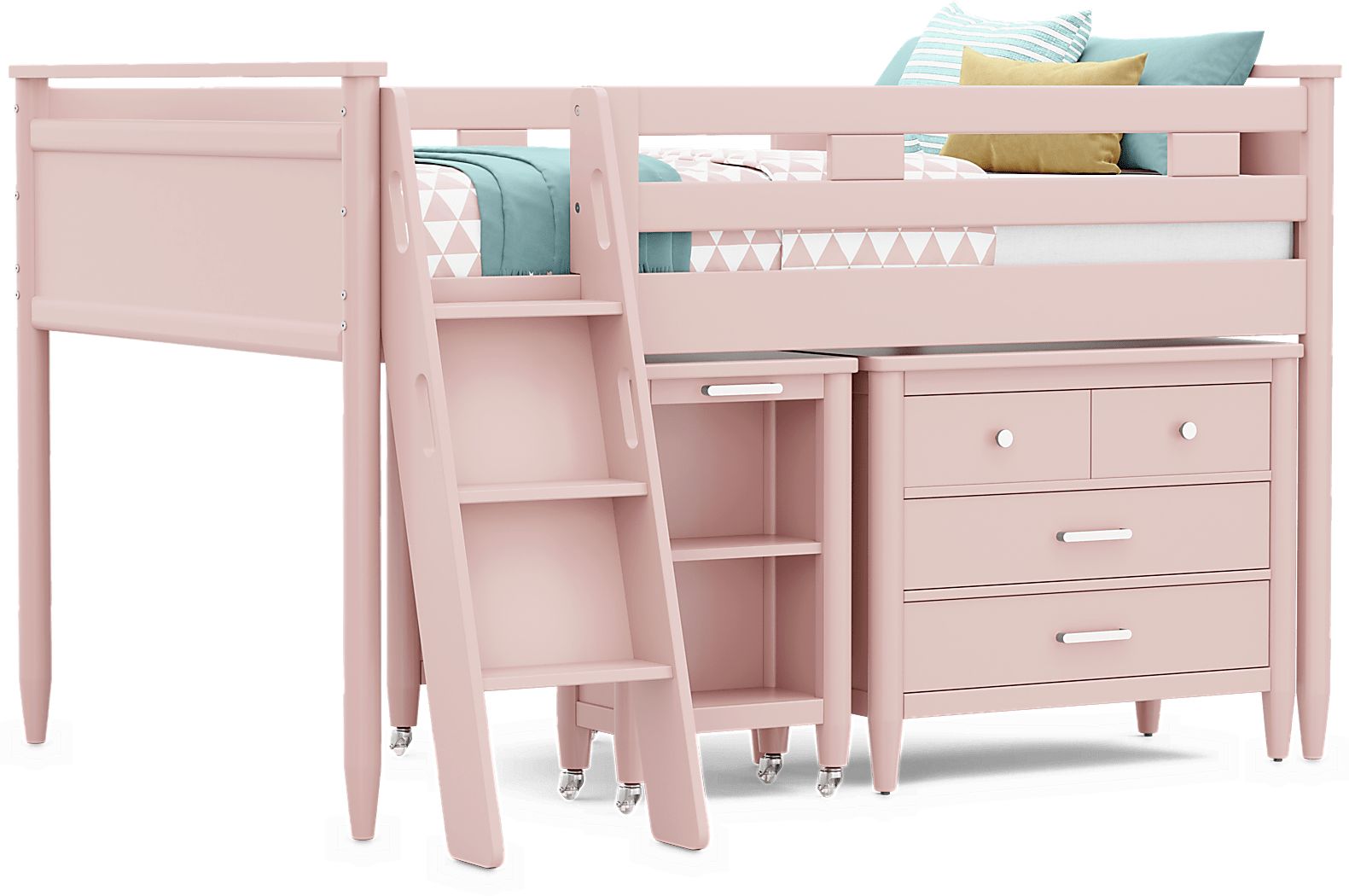 Kids Modern Colors Pink Full Loft with Loft Chest and Desk