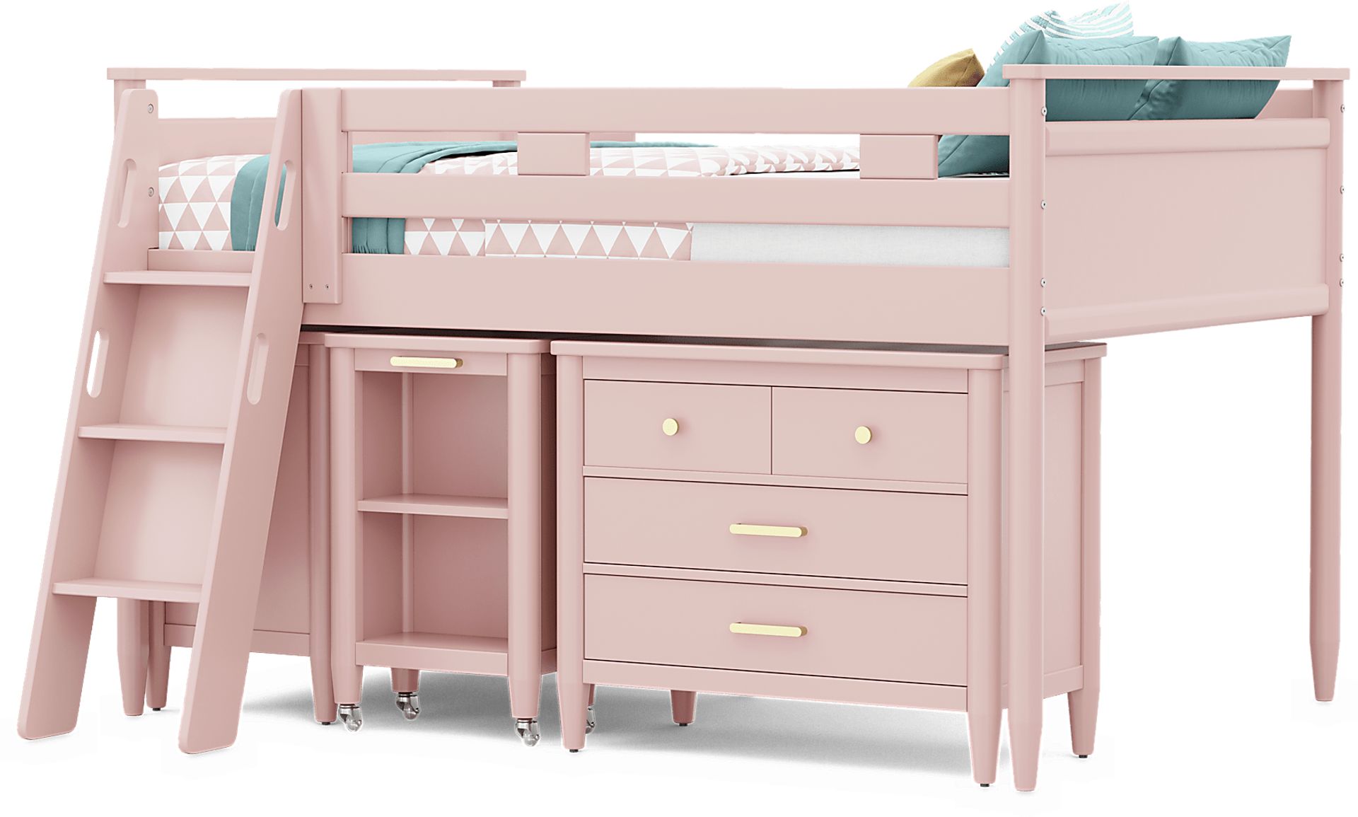 Kids Modern Colors Pink Full Loft with Loft Chest, Bookcase and Desk - Image 2