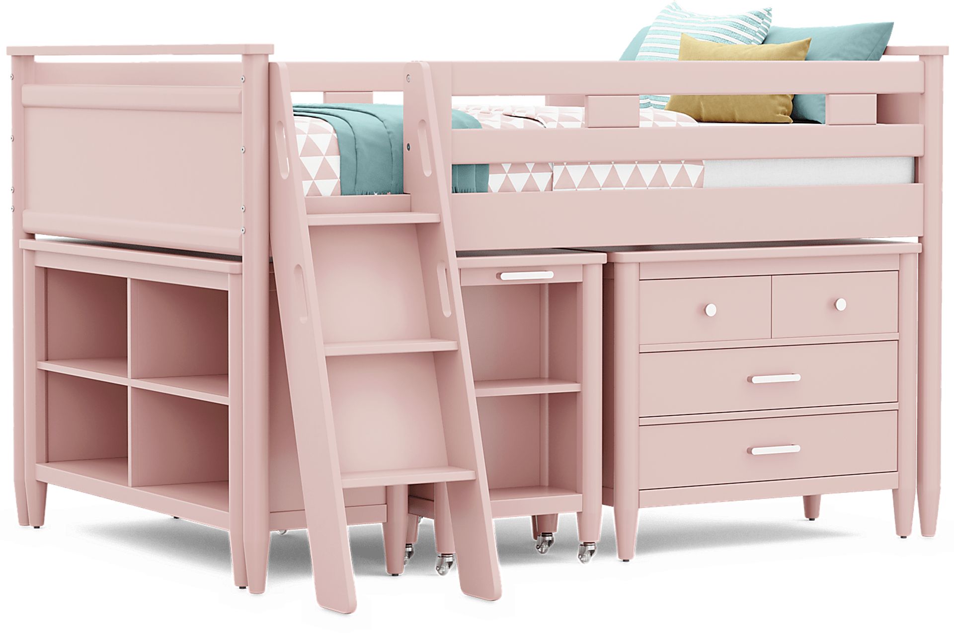 Kids Modern Colors Pink Full Loft with Loft Chest, Bookcase and Desk - Image 1