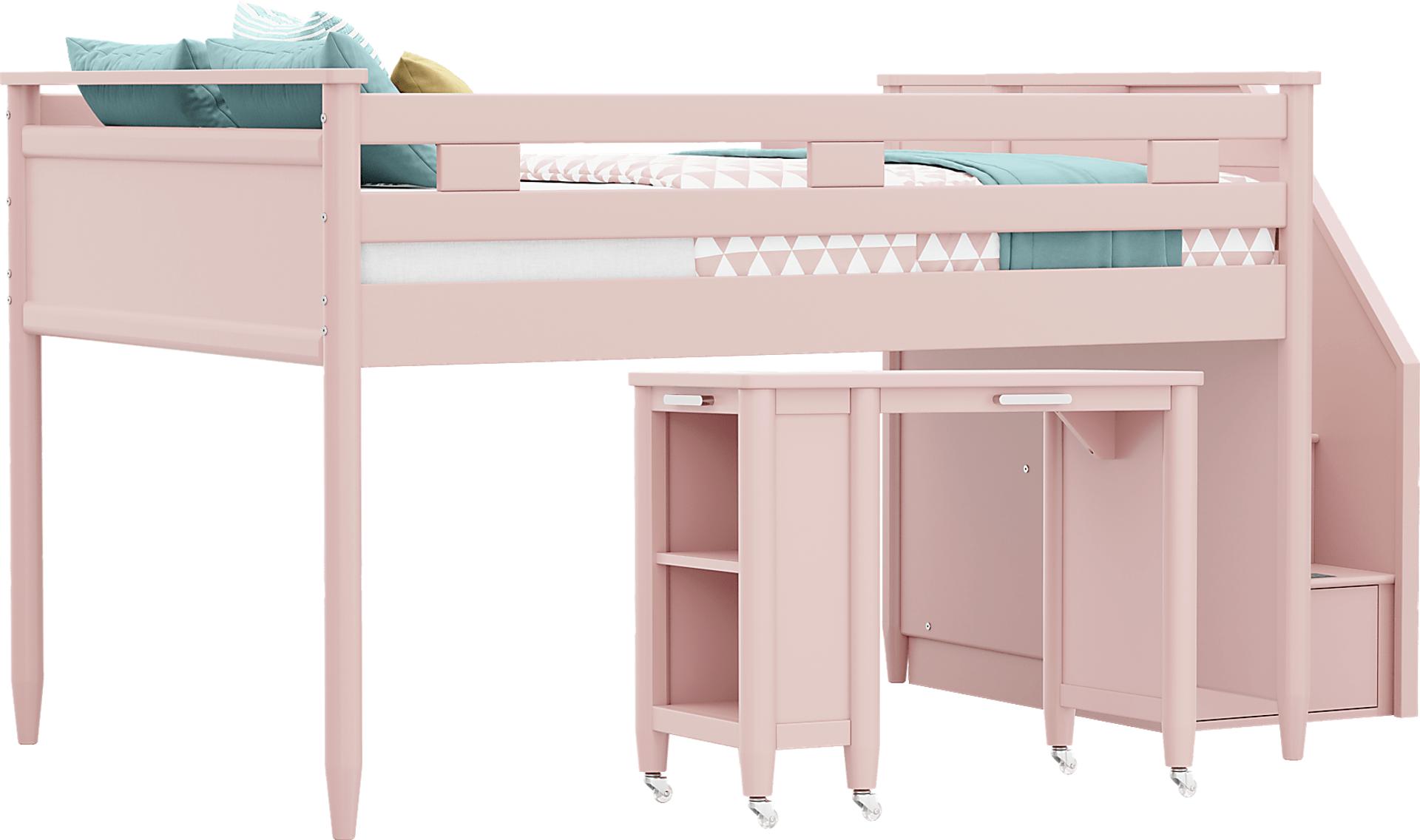 Kids Modern Colors Pink Full Step Loft with Desk
