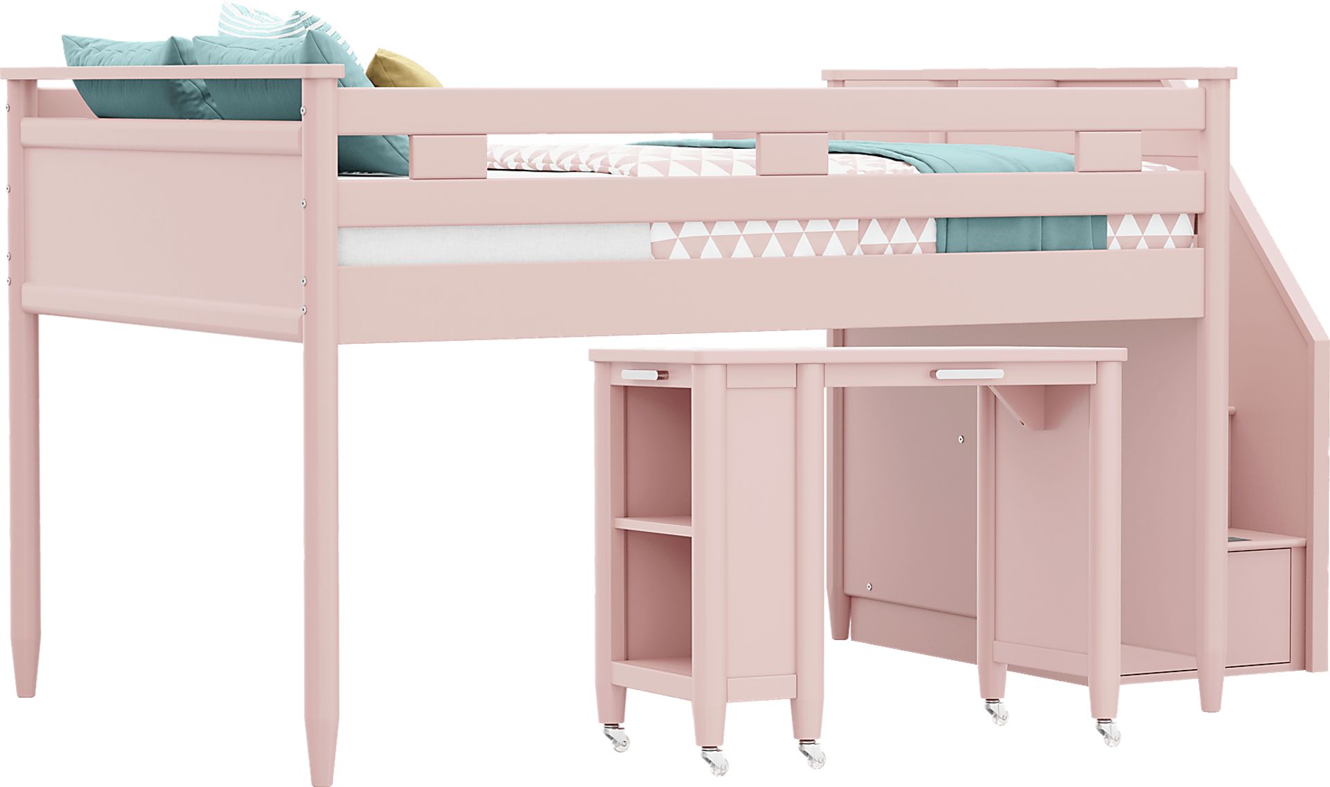 Kids Modern Colors Pink Full Step Loft with Desk - Image 1