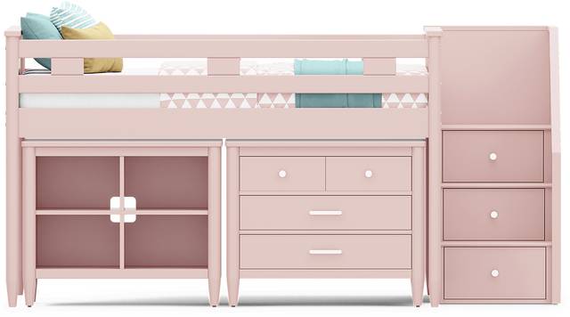 Kids Modern Colors Pink Full Step Loft with Loft Chest and Bookcase - Thumbnail - Image 3