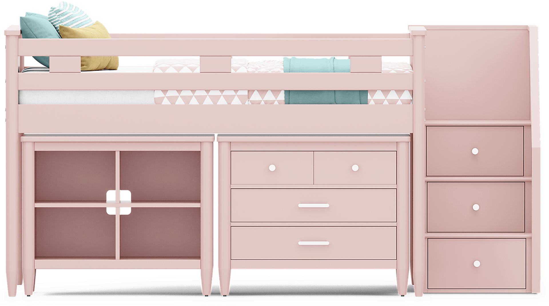 Kids Modern Colors Pink Full Step Loft with Loft Chest and Bookcase - Image 3