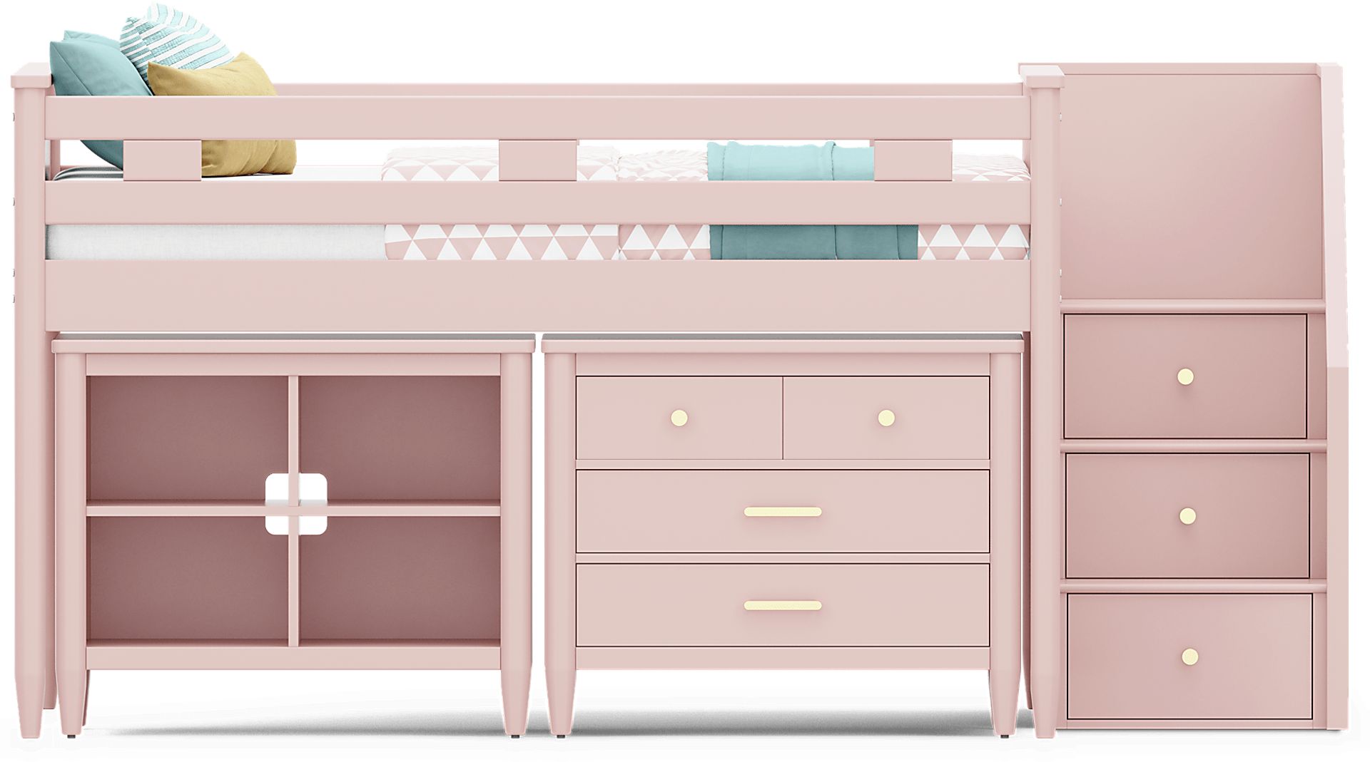 Kids Modern Colors Pink Full Step Loft with Loft Chest and Bookcase - Image 5