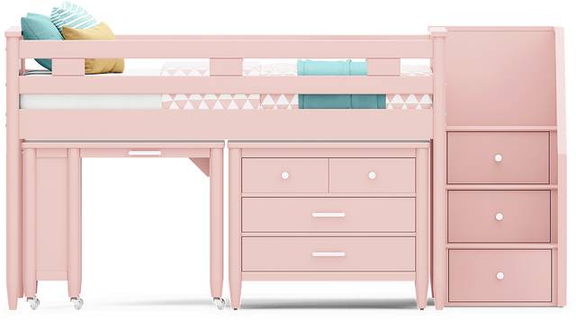 Kids Modern Colors Pink Full Step Loft with Loft Chest and Desk - Thumbnail - Image 2