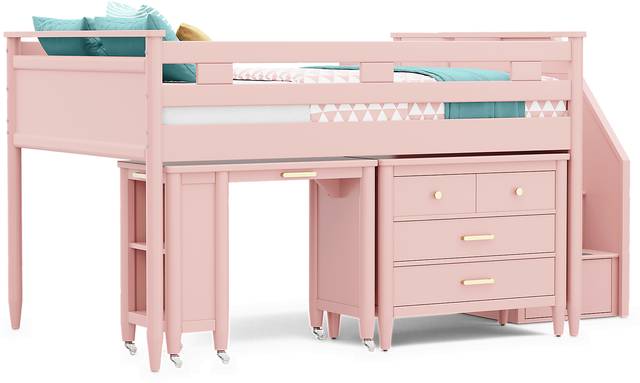 Kids Modern Colors Pink Full Step Loft with Loft Chest and Desk - Thumbnail - Image 3