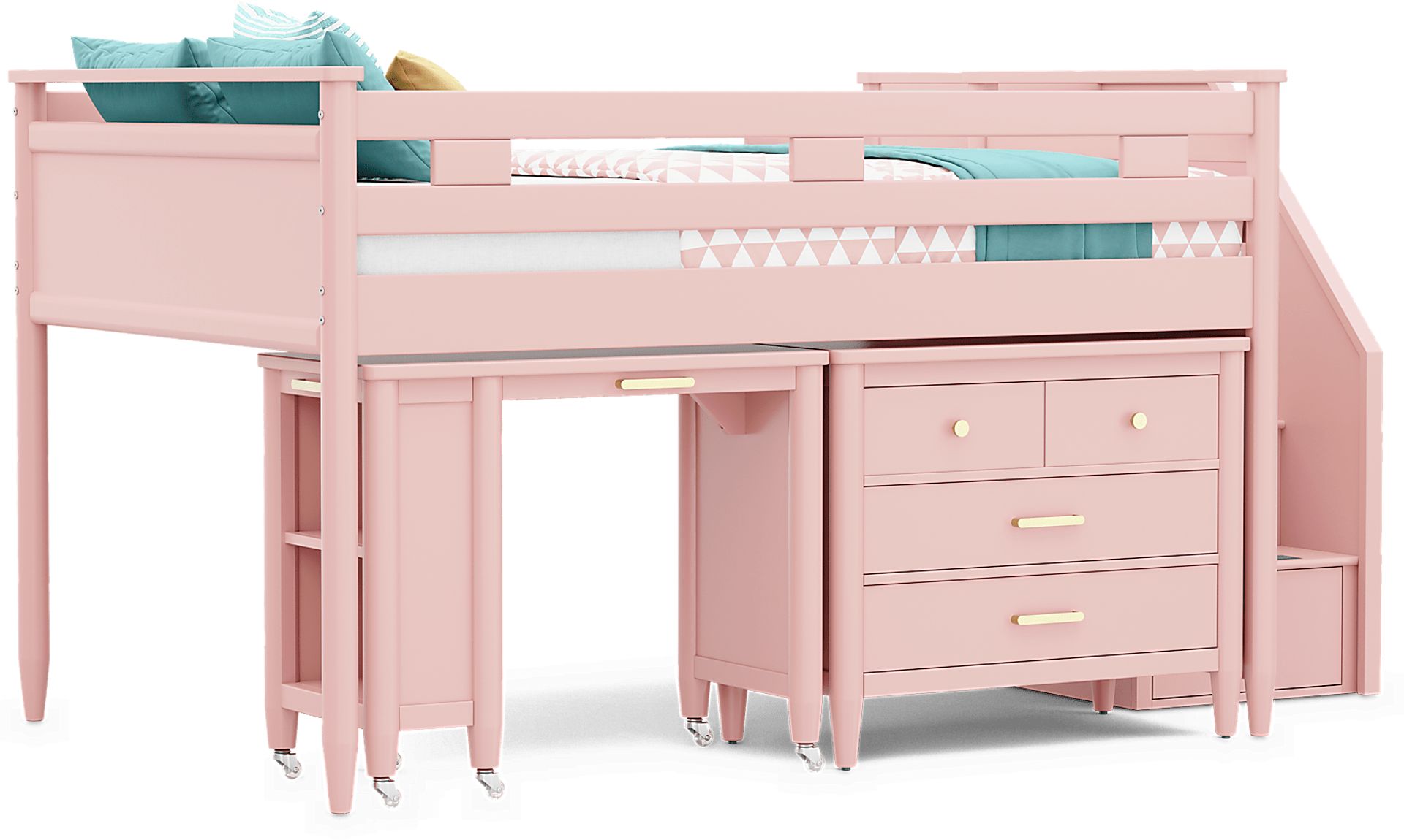 Kids Modern Colors Pink Full Step Loft with Loft Chest and Desk - Image 3