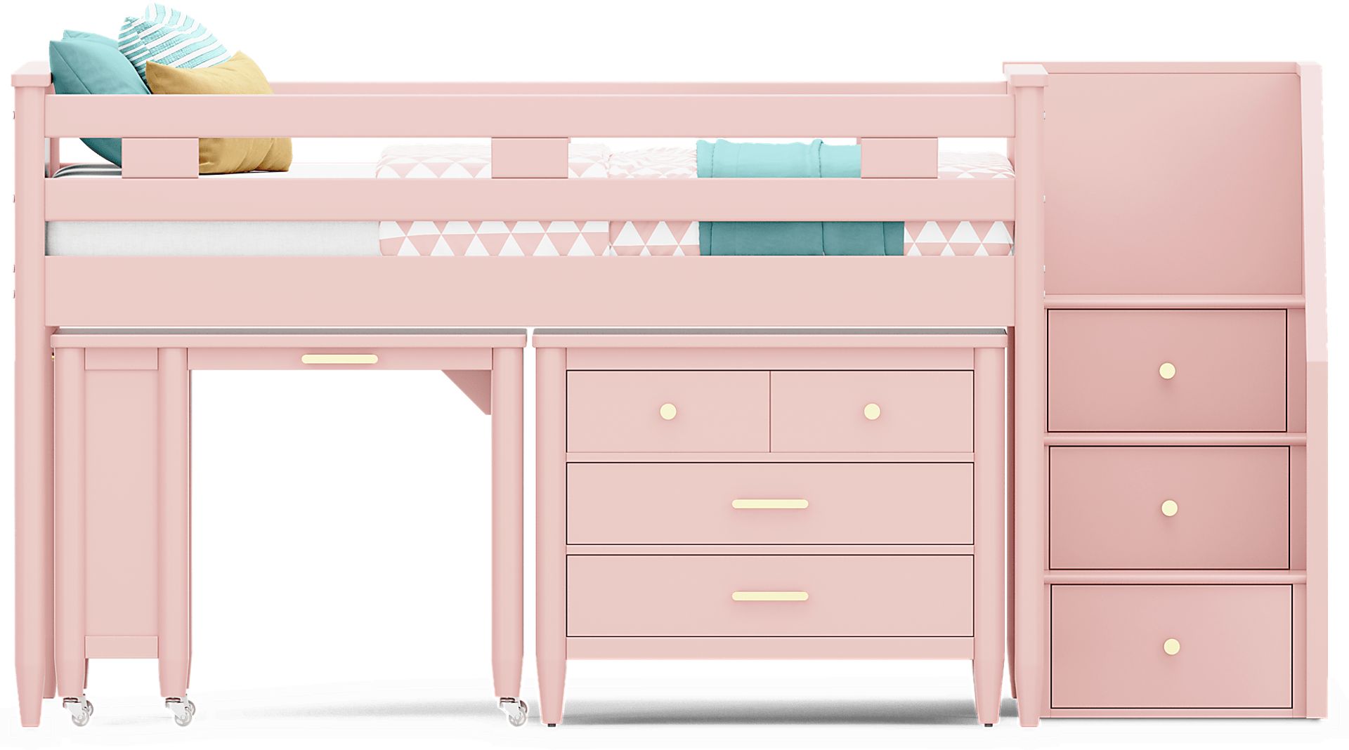 Kids Modern Colors Pink Full Step Loft with Loft Chest and Desk - Image 4