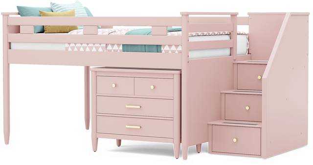 Kids Modern Colors Pink Full Step Loft with Loft Chest - Thumbnail - Image 2