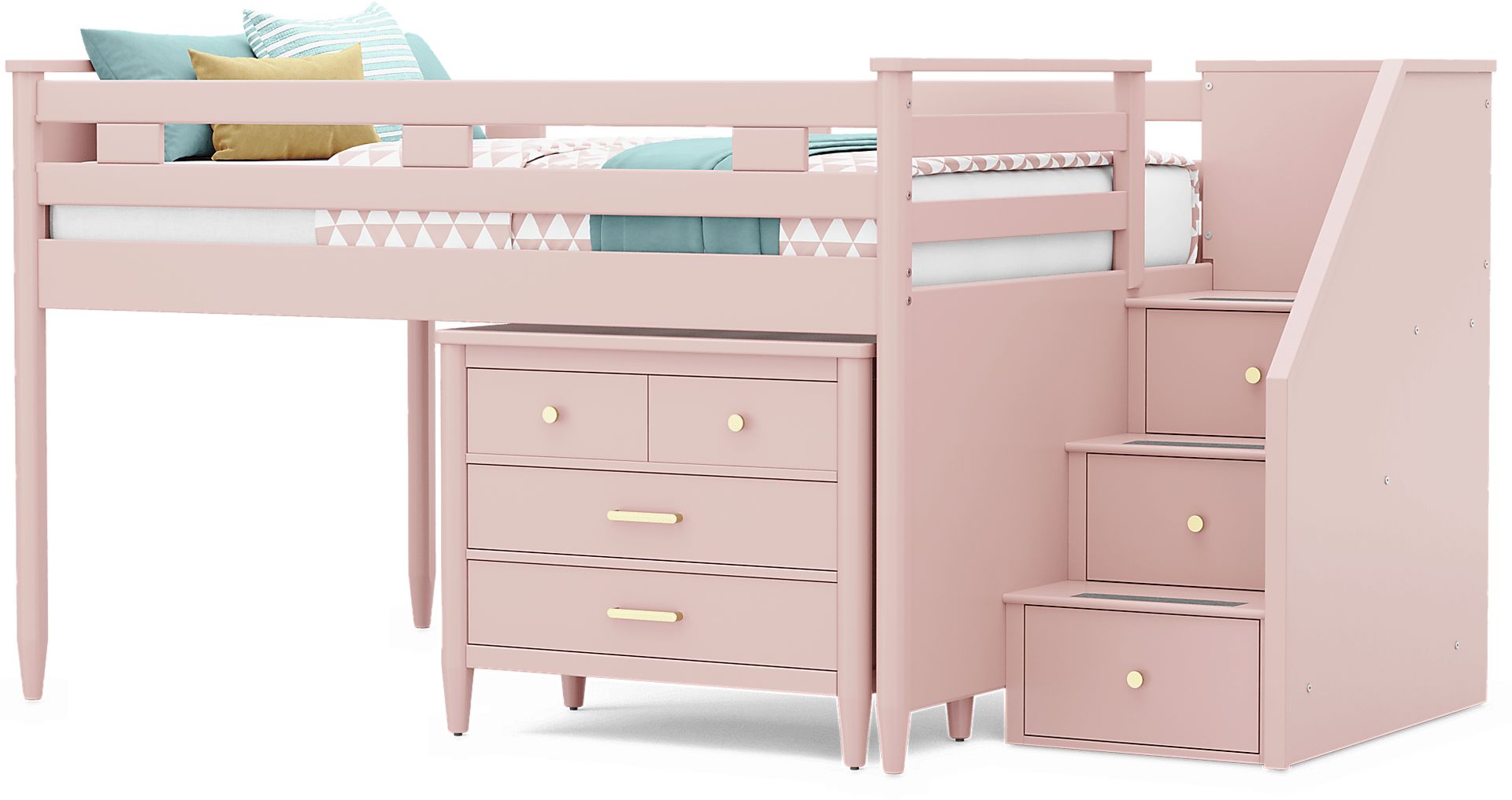 Kids Modern Colors Pink Full Step Loft with Loft Chest - Image 2
