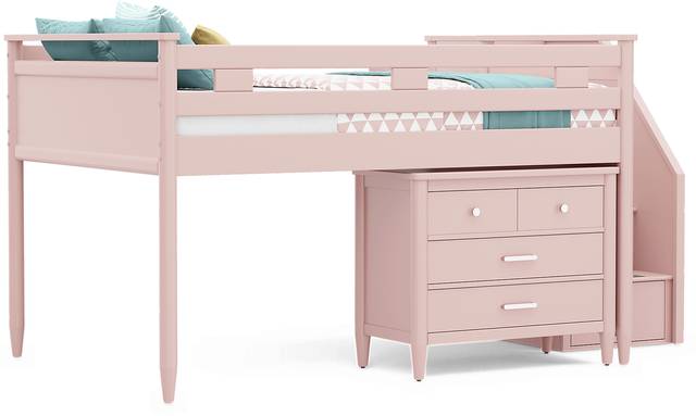 Kids Modern Colors Pink Full Step Loft with Loft Chest - Thumbnail - Image 1