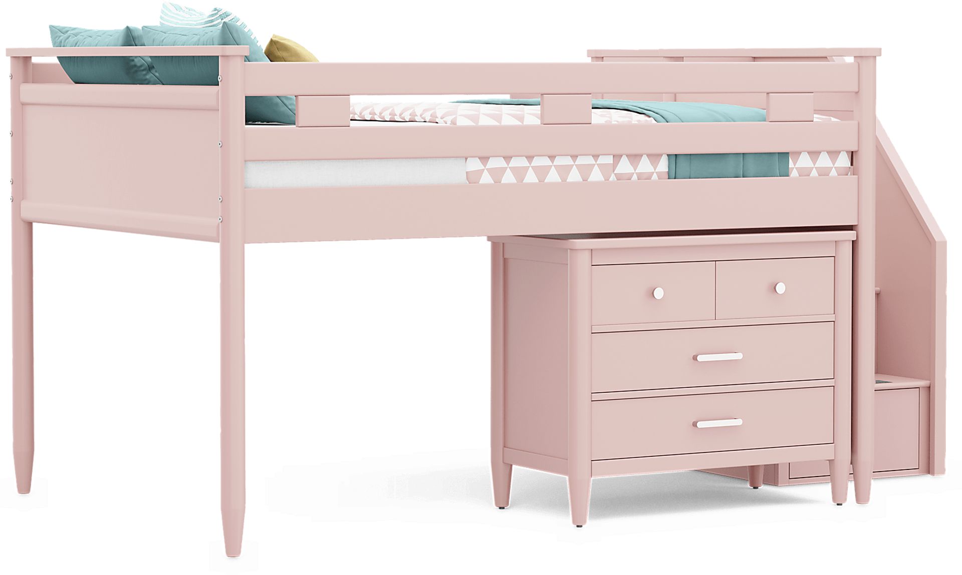 Kids Modern Colors Pink Full Step Loft with Loft Chest - Image 1