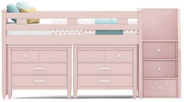Kids Modern Colors Pink Full Step Loft with Loft Chests - Thumbnail - Image 3