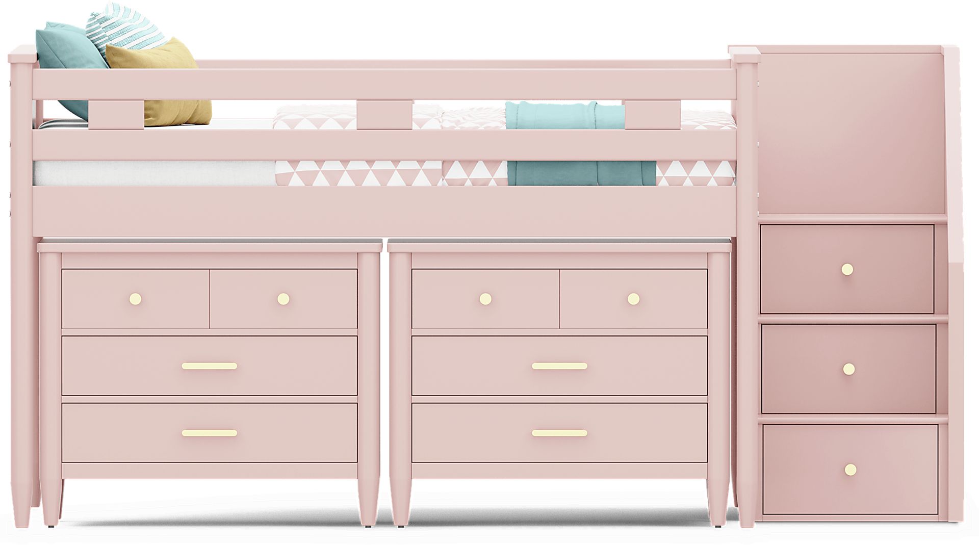 Kids Modern Colors Pink Full Step Loft with Loft Chests - Image 5