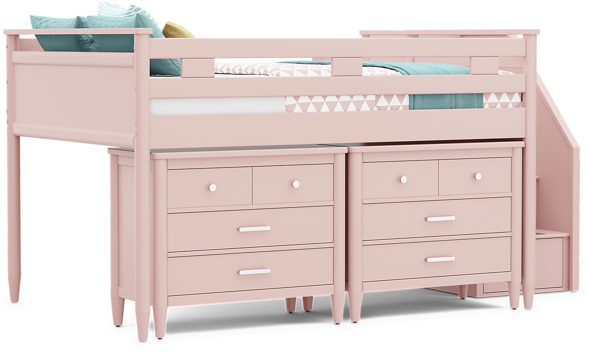 Kids Modern Colors Pink Full Step Loft with Loft Chests - Image 1