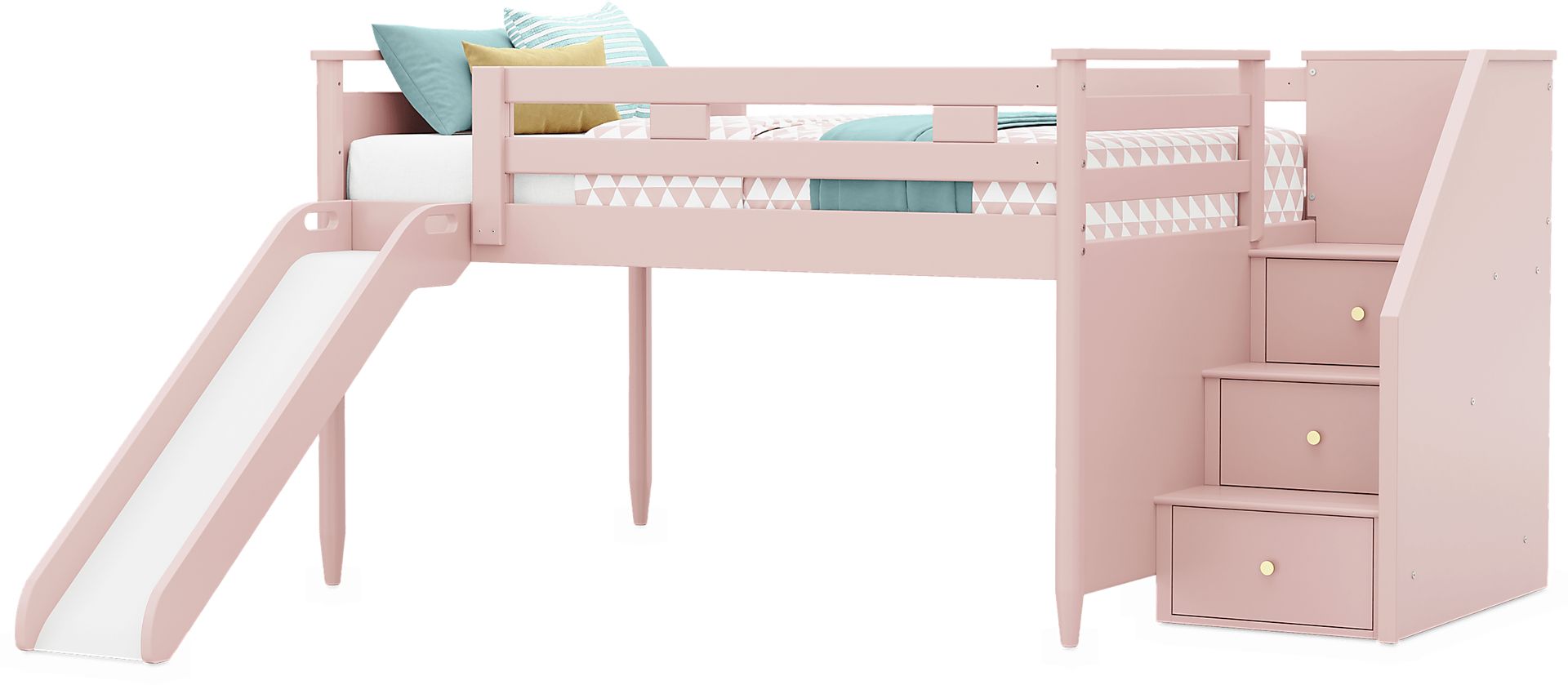 Kids Modern Colors Pink Full Step Loft with Slide - Image 3
